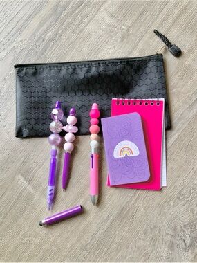 Handcrafted Stationery Set w/ Beaded Pens, Pencil, Pencil Case & Notebooks